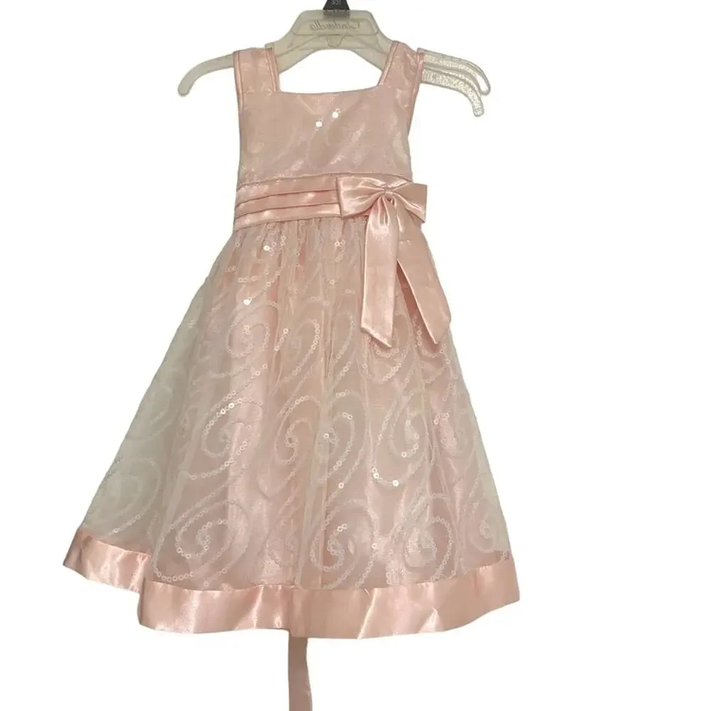 Cinderella Girl Pink Lace Satin Sequence Sleeveless Dressy Holiday Christmas SZ3